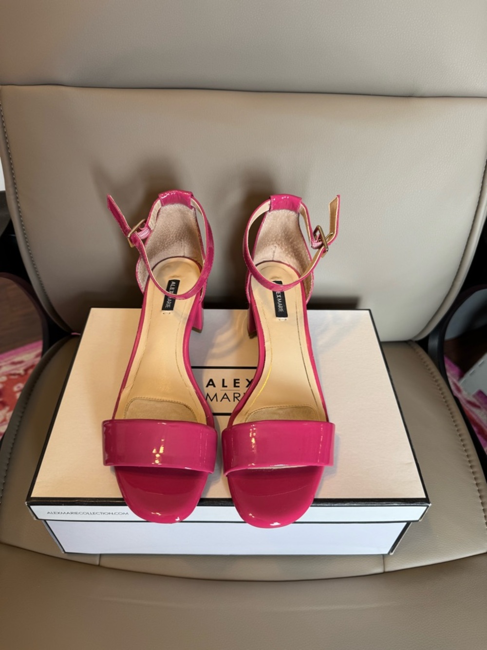 Alex Marie Hot Pink Patent Leather Block Heel Sandals